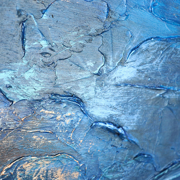 The painting "Ultramarine II" is a vertical abstraction with textural depth