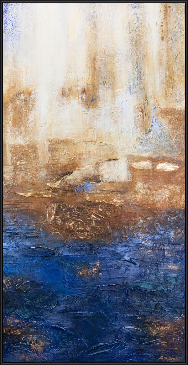 The painting "Ultramarine II" is a vertical abstraction with textural depth
