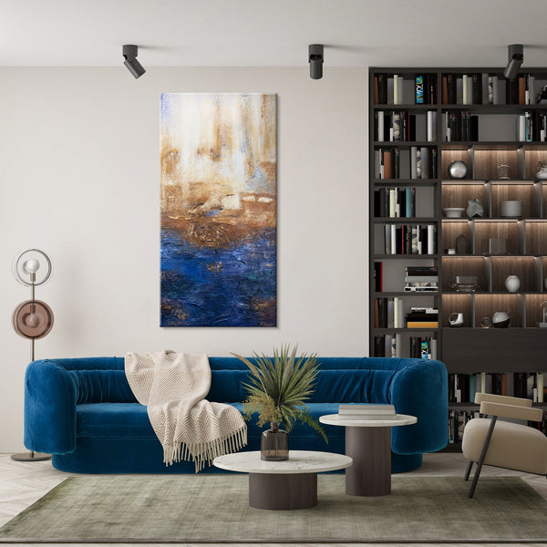 The painting "Ultramarine II" is a vertical abstraction with textural depth