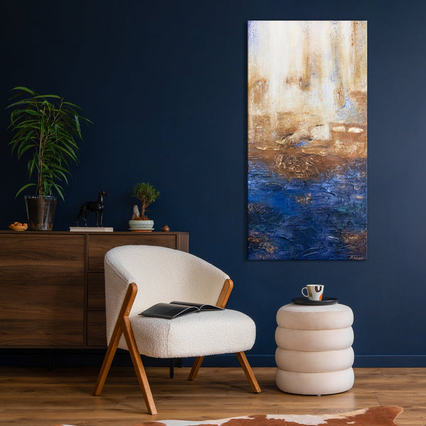 The painting "Ultramarine II" is a vertical abstraction with textural depth
