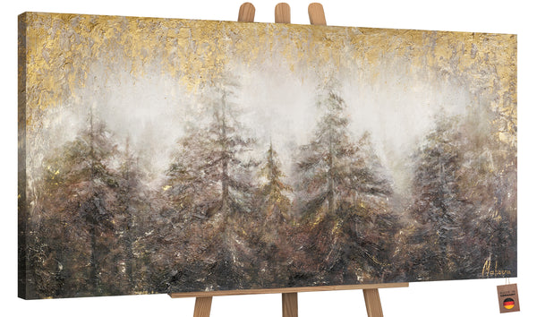 The painting "Morning in the Forest" is a foggy landscape with a golden glow