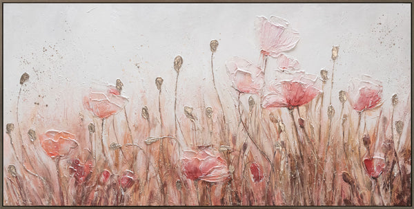 Painting "April" - delicate poppies in pink and beige tones