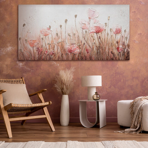 Painting "April" - delicate poppies in pink and beige tones