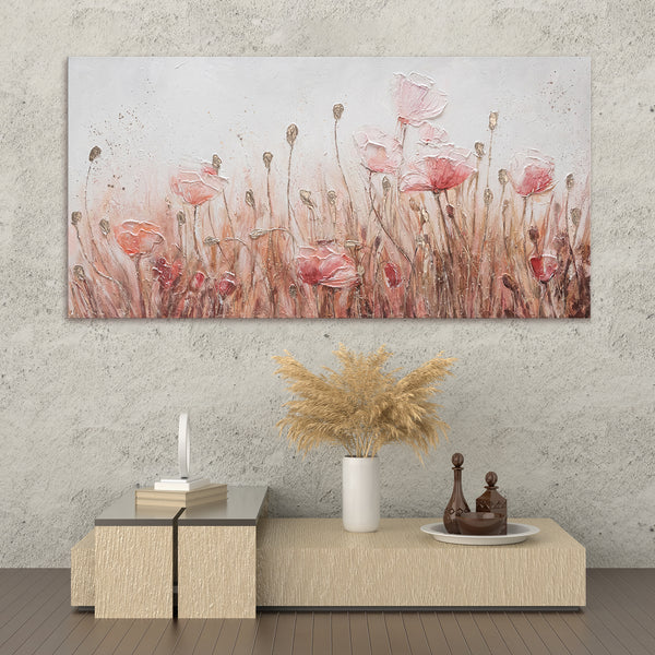 Painting "April" - delicate poppies in pink and beige tones