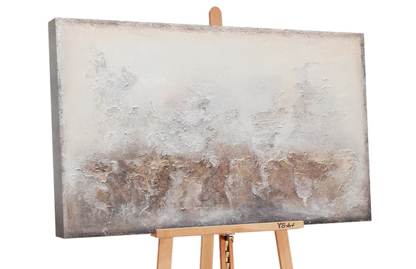 The painting "Shine" is an abstract depth in beige and gray tones.