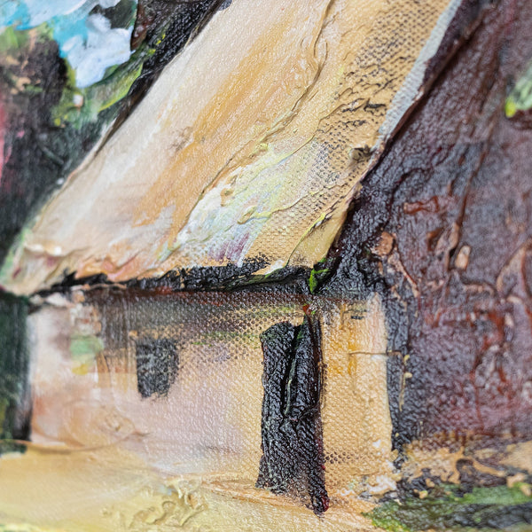 Painting "Waterfall" - mountain landscape with a hut