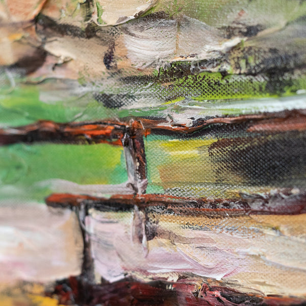 Painting "Waterfall" - mountain landscape with a hut