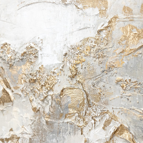 The painting "History" is an abstract composition with textured gold