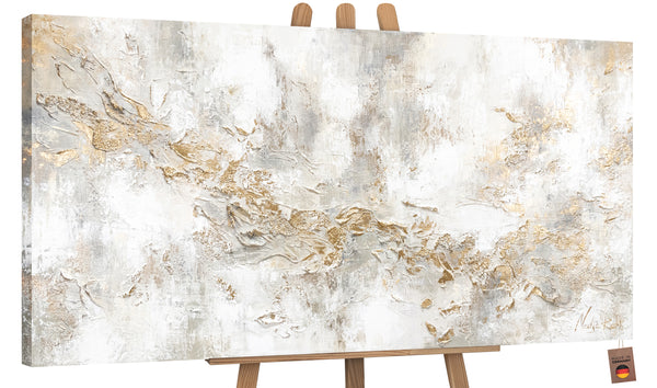 The painting "History" is an abstract composition with textured gold