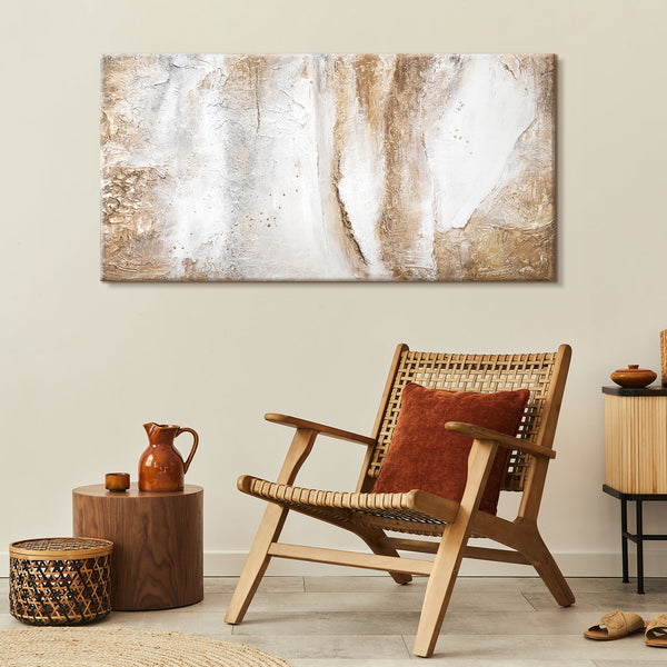 The painting "Aesthetics" is an abstraction in white and gold.