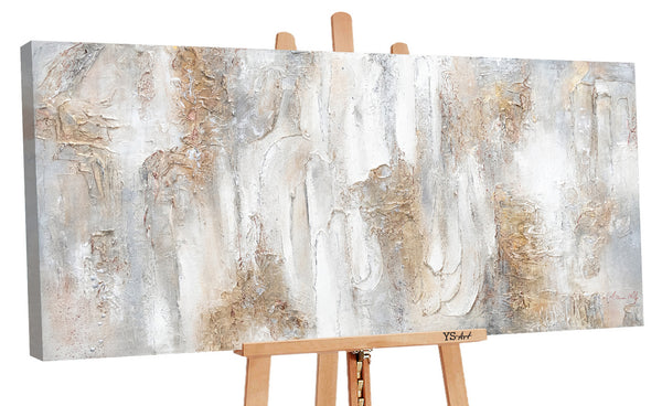 The painting "Philosophy" is a textural abstraction in beige and gray shades.