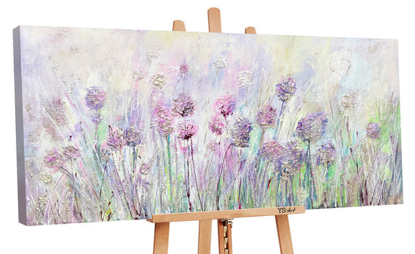 Painting "Wildflowers" - textured pastel in pink and purple tones