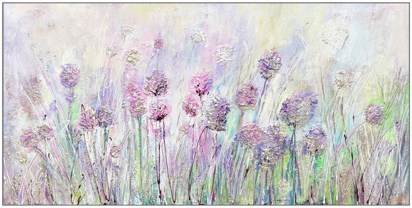 Painting "Wildflowers" - textured pastel in pink and purple tones