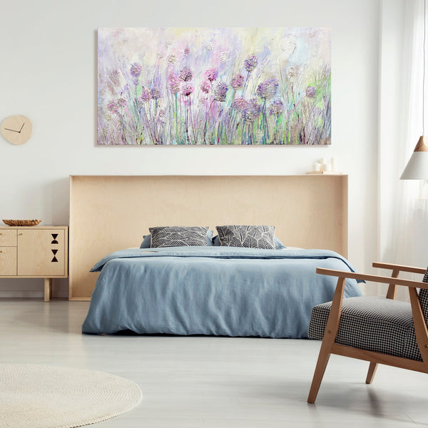 Painting "Wildflowers" - textured pastel in pink and purple tones