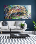 painting a tiger in acrylic large artwork for wall