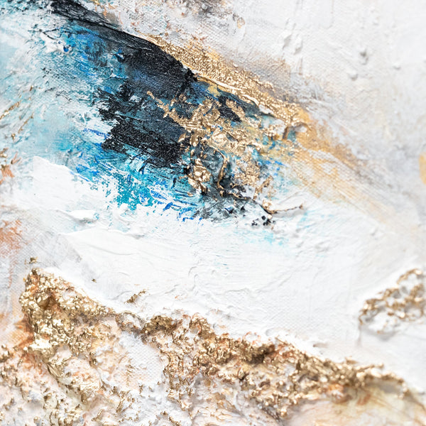 Painting "Emerald" - abstraction with a turquoise-gold flow