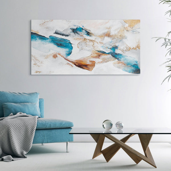 Painting "Emerald" - abstraction with a turquoise-gold flow