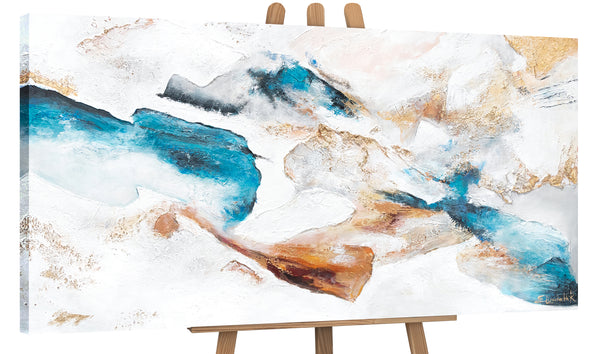Painting "Emerald" - abstraction with a turquoise-gold flow