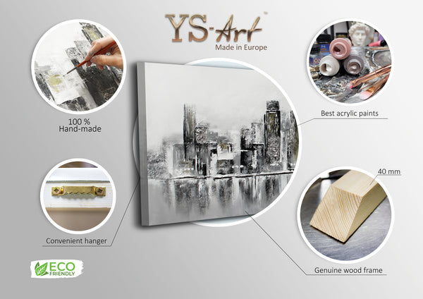 The painting "City Skyline" is an abstract silhouette of a metropolis