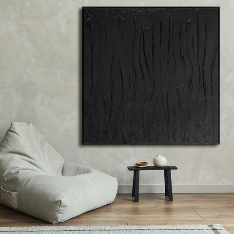 black abstract painting textured canvas wall art