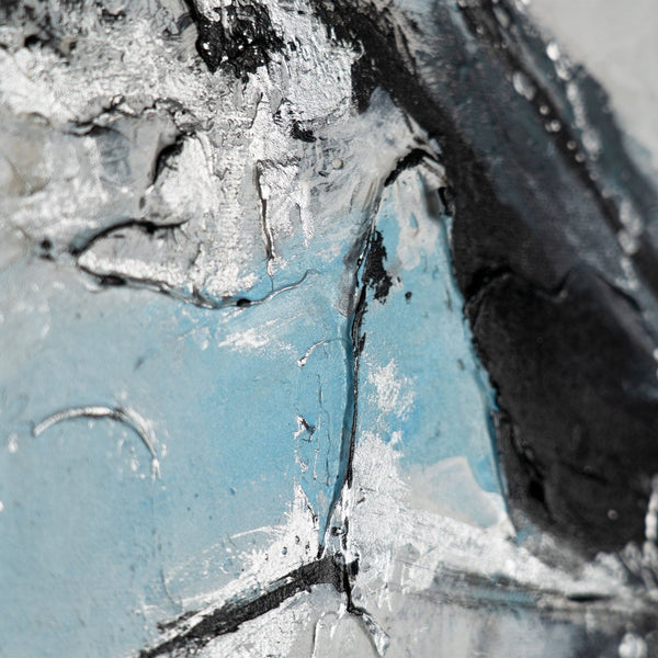 The painting "Frozen Impulses" is abstract energy in an icy palette