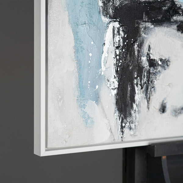 The painting "Frozen Impulses" is abstract energy in an icy palette