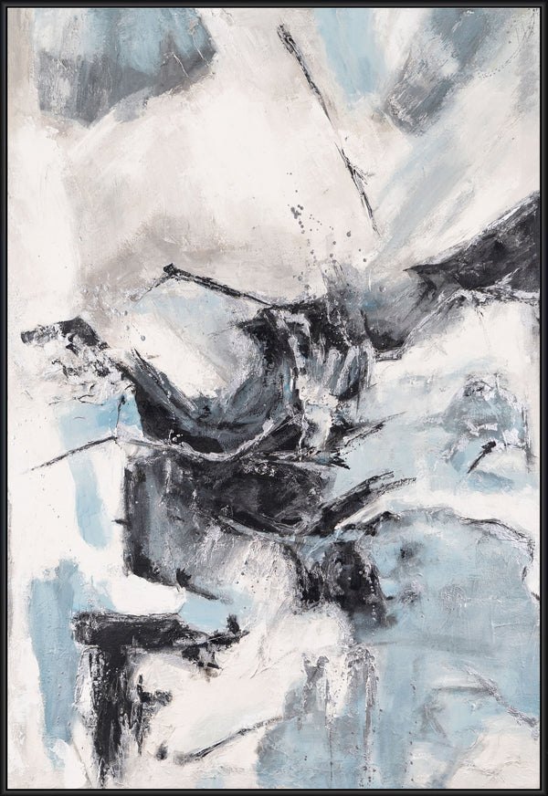The painting "Frozen Impulses" is abstract energy in an icy palette