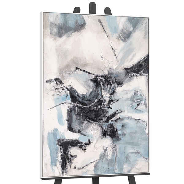 The painting "Frozen Impulses" is abstract energy in an icy palette