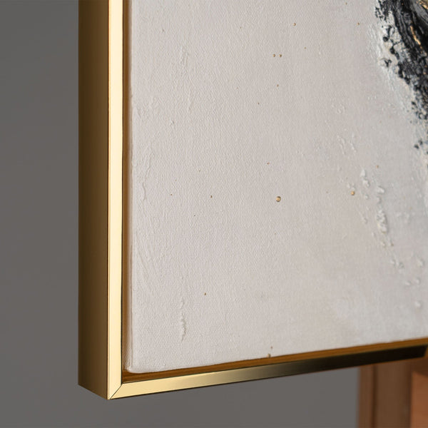 The painting "Golden Crack" is abstract energy in a marble-graphite palette