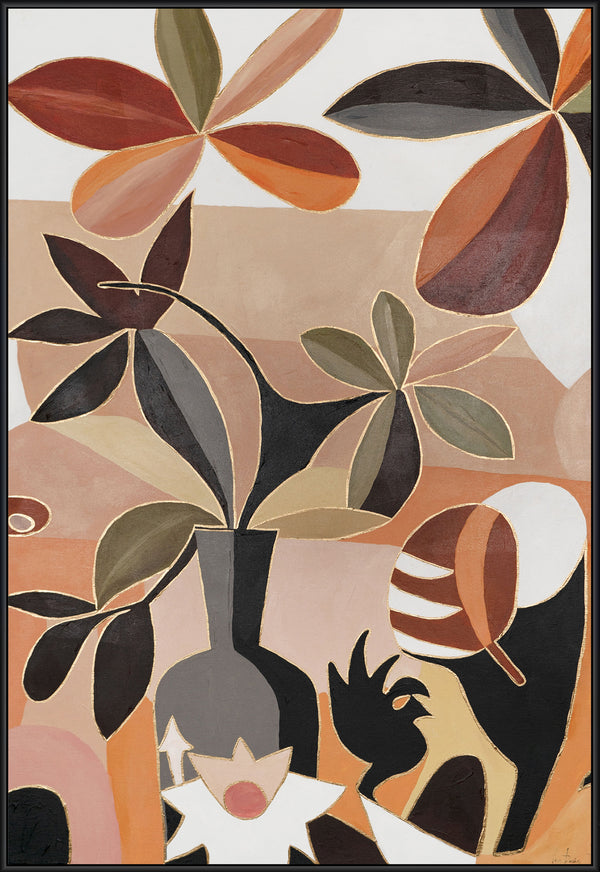 The painting "Flowers on an Ochre Background" is a modern stylization with a still life mood.
