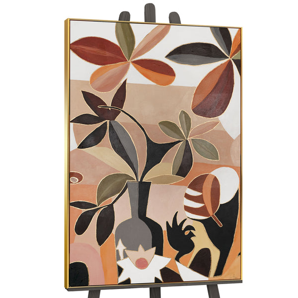 The painting "Flowers on an Ochre Background" is a modern stylization with a still life mood.