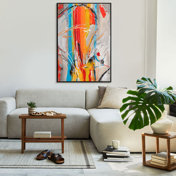 The painting "Color Pulse" is an abstract vertical burst of energy