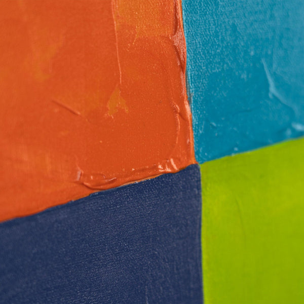 The painting "City in Color" is a bright geometric abstraction with architectural motifs