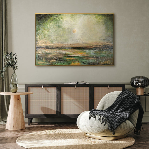 The painting "Fog over the Field" is a pastel abstraction with a natural mood