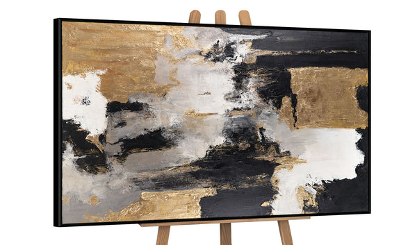 The painting "The Power of Moment" is a horizontal abstraction with contrasting energy.
