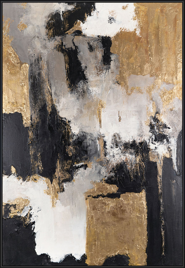 The painting "The Power of Moment" is a horizontal abstraction with contrasting energy.