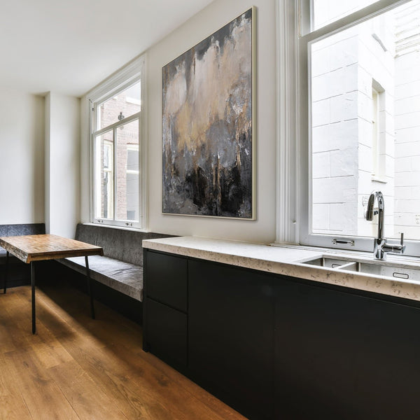 The painting "The Path to Light" is a modern abstraction in a vertical format