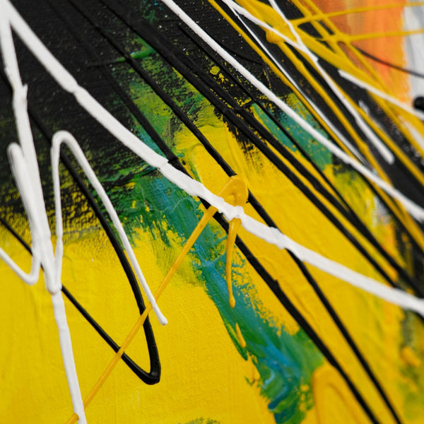The painting "Flashes of Emotions" is a bright abstract portrait in a vertical format