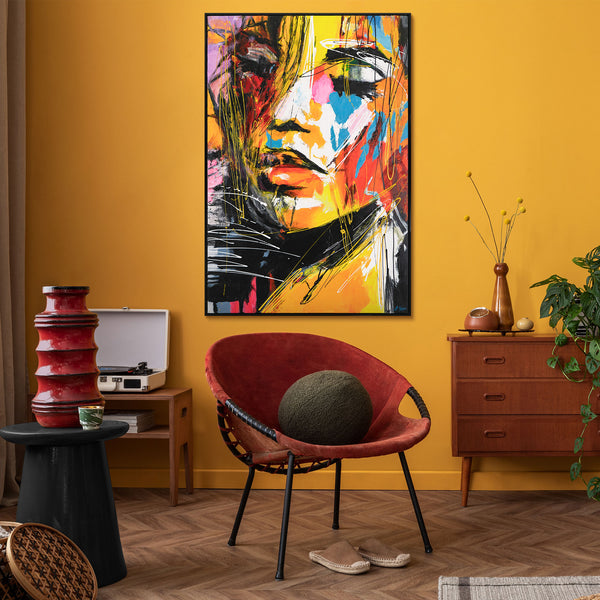 The painting "Scream of Color" is an expressive female portrait in a vertical format