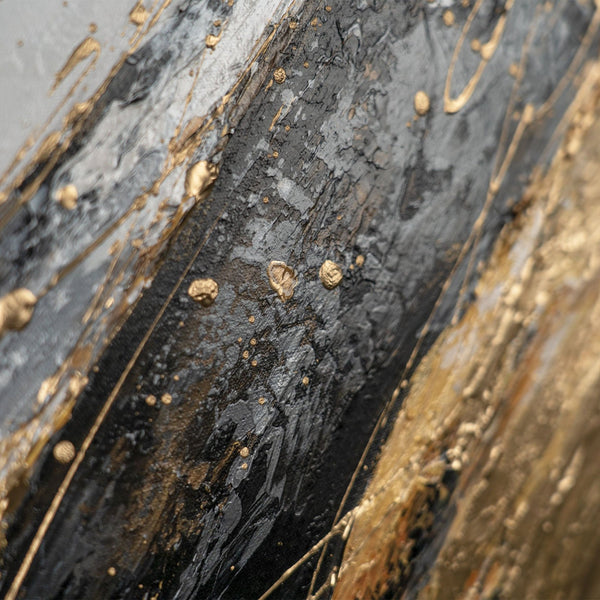 The painting "Energy Edges" is a vertical abstraction with powerful brushstroke dynamics.