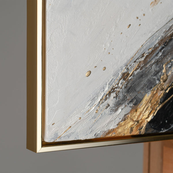 The painting "Energy Edges" is a vertical abstraction with powerful brushstroke dynamics.