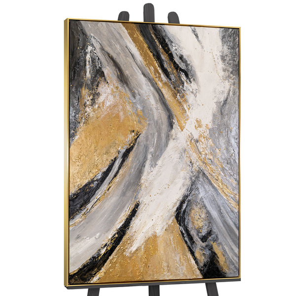 The painting "Element in Motion" is a vertical abstraction with dynamic strokes