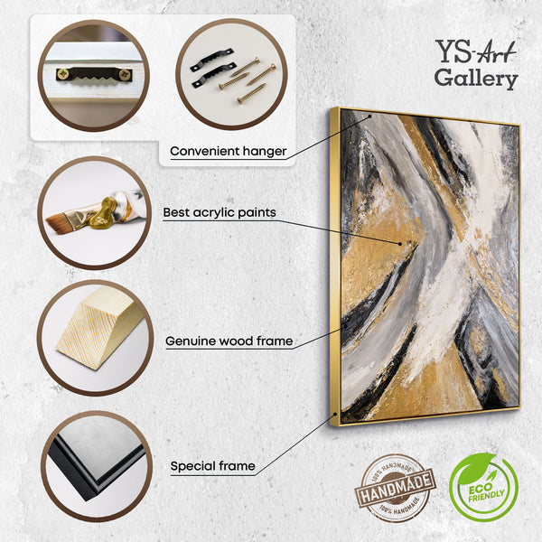The painting "Element in Motion" is a vertical abstraction with dynamic strokes