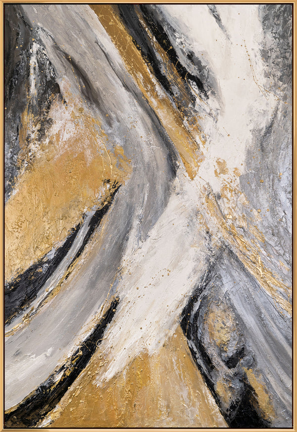 The painting "Element in Motion" is a vertical abstraction with dynamic strokes