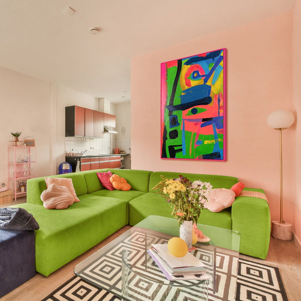 The painting "Inner Spectrum" is a vertical abstraction with figurative elements