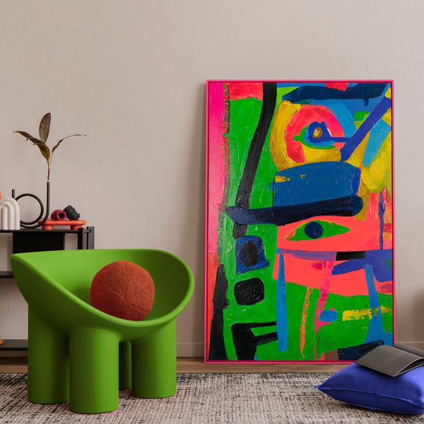 The painting "Inner Spectrum" is a vertical abstraction with figurative elements