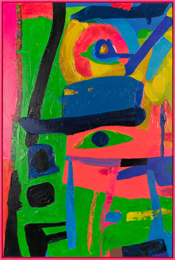 The painting "Inner Spectrum" is a vertical abstraction with figurative elements