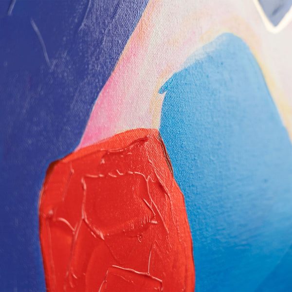 The painting "Synthesis of Emotions" is a vertical abstraction in a neon palette
