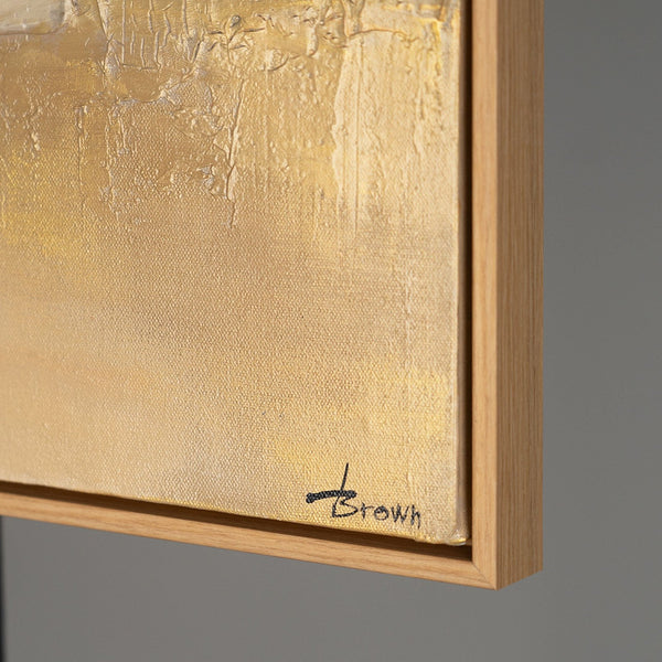 The painting "Silence of Space" is a vertical abstraction in a neutral palette