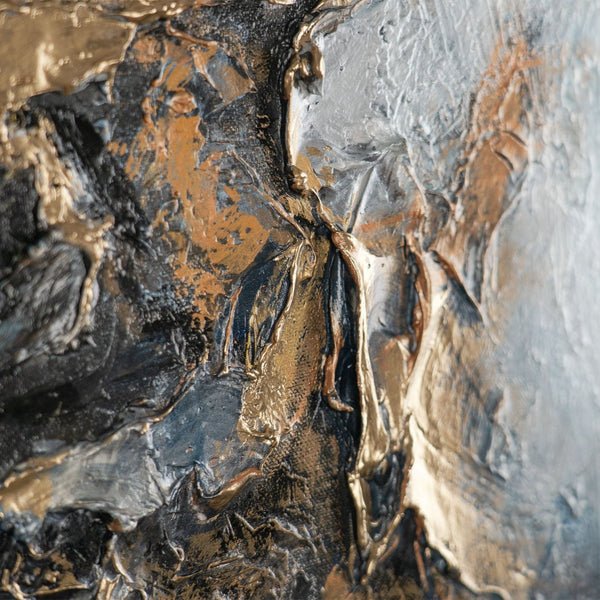 The painting "Heart of the Rock" is a vertical abstraction with deep natural shades
